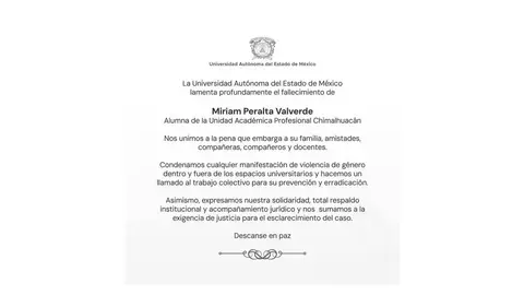 La UAEM expresó sus condolencias por el fallecimiento de una de sus estudiantes y manifestó solidaridad con sus familiares./ X: @LuisCardenasMx