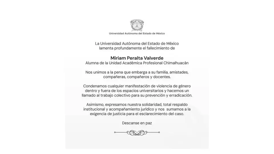 La UAEM expresó sus condolencias por el fallecimiento de una de sus estudiantes y manifestó solidaridad con sus familiares./ X: @LuisCardenasMx