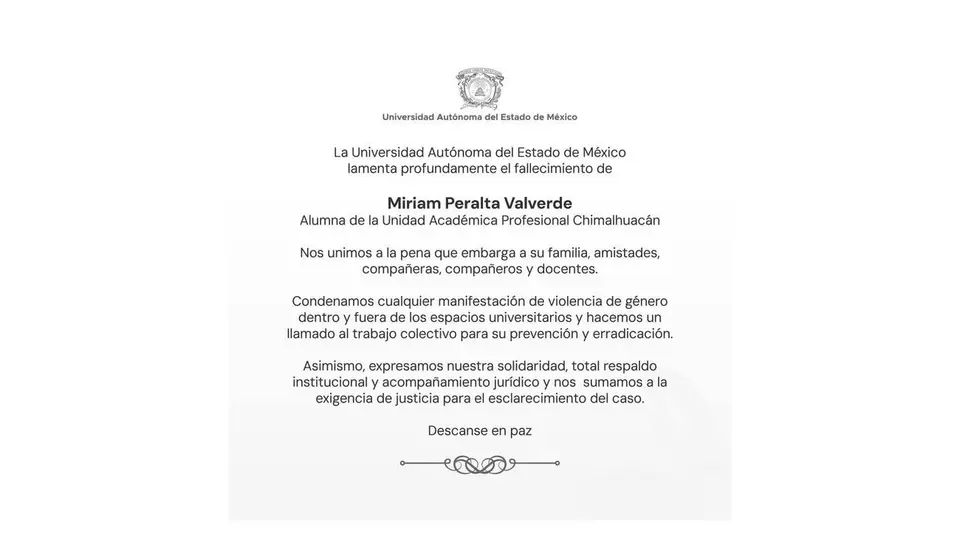 La UAEM expresó sus condolencias por el fallecimiento de una de sus estudiantes y manifestó solidaridad con sus familiares./ X: @LuisCardenasMx