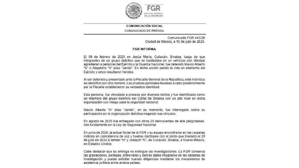 La FGR aseguró que las coincidencias de voz y huellas dactilares fueron clave para identificar a "El Jando".