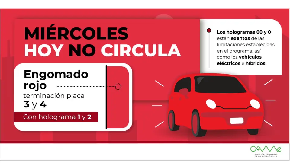 Los vehículos con engomado rojo, placas 3 y 4, y holograma 1 y 2, no circulan / FB: @orientadorvial
