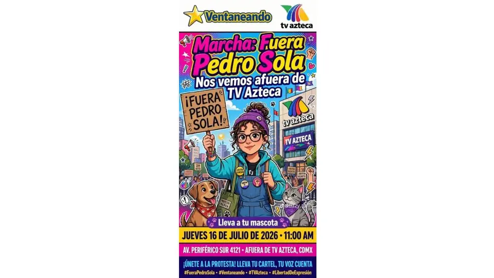 Usuarios de redes sociales convocaron a una protesta pacífica frente a TV Azteca tras la polémica protagonizada por Pedro Sola./ Captura de pantalla