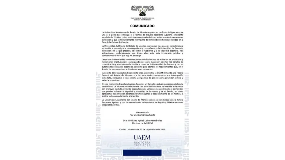 La joven era alumna de la Universidad de Granada y se encontraba temporalmente en México./ Captura de pantalla