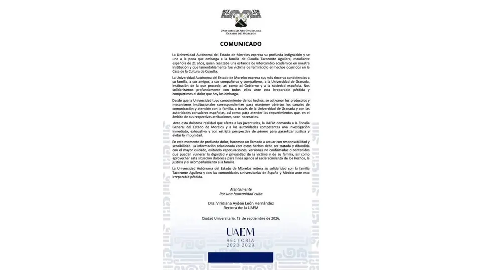 La joven era alumna de la Universidad de Granada y se encontraba temporalmente en México./ Captura de pantalla