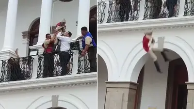 VIDEO: Niño salta desde un balcón envuelto en bandera de México para recrear a Juan Escutia