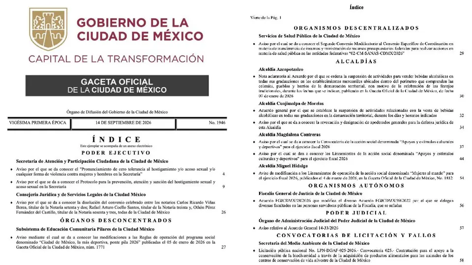 La Ley Seca se aplica de manera distinta según la alcaldía o municipio durante el 15 y 16 de septiembre./ Gaceta Oficial CDMX