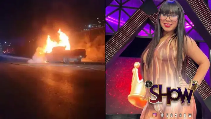 Conductora de Multimedios Robertita Franco sufre accidente y su camioneta se incendia