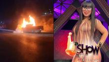 Conductora de Multimedios Robertita Franco sufre accidente y su camioneta se incendia