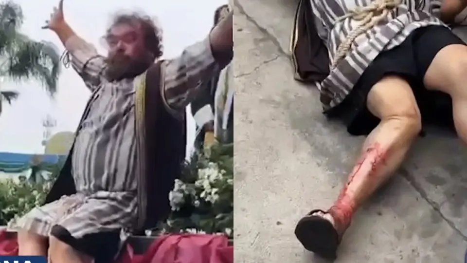 VIDEO: Barrabás se rompe la pierna en plena representación de la Pasión de Cristo