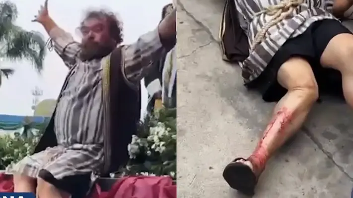 VIDEO: Barrabás se rompe la pierna en plena representación de la Pasión de Cristo