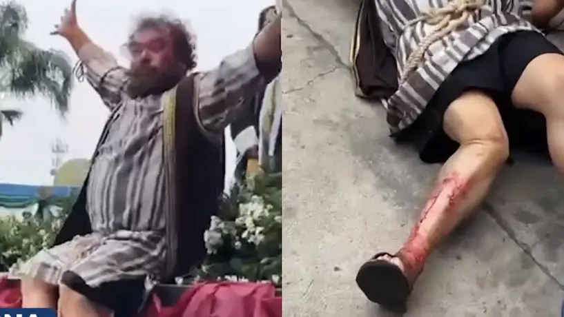 VIDEO: Barrabás se rompe la pierna en plena representación de la Pasión de Cristo