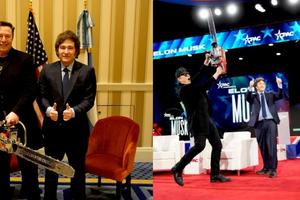 Javier Milei le regala una motosierra a Elon Musk en la CPAC