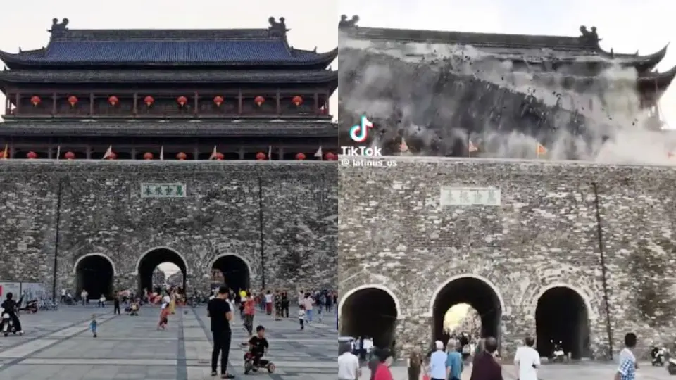 VIDEO: Templo de la dinastía Ming colapsa parcialmente tras caída de techo