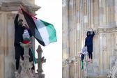 Hombre escala el Big Ben en Londres con bandera palestina
