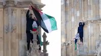 Hombre escala el Big Ben en Londres con bandera palestina
