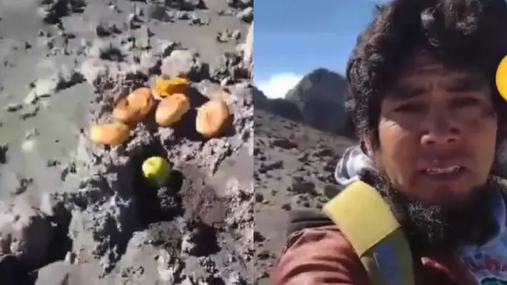 Hombre sube al cráter del volcán Popocatépetl para dejarle ofrenda por su cumpleaños