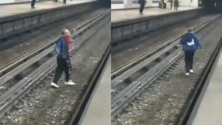 VIDEO: Hombre intoxicado camina sobre las vías del Metro Tepito