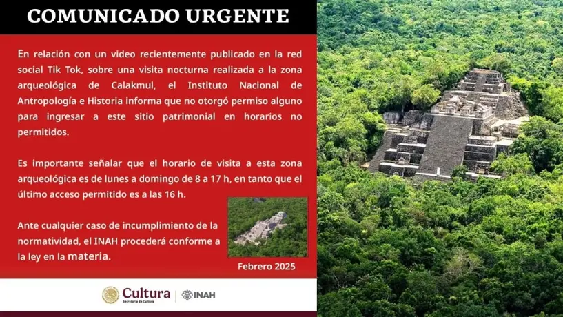 Funcionarios e influencers entran a zona arqueológica de Calakmul de noche ¿Qué dice el INAH?