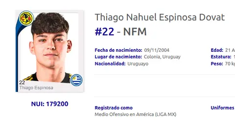 Registro oficial de Thiago | Captura de pantalla