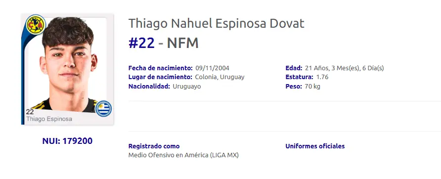 Registro oficial de Thiago | Captura de pantalla