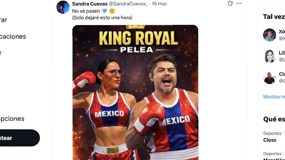 Sandra Cuevas compartió en X este cartel ficticio donde aparece enfrentando al periodista Carlos “C4” Jiménez tras el evento Ring Royale./ @SandraCuevas_