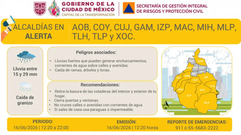 Las lluvias podrían provocar encharcamientos, afectaciones viales y caída de ramas u objetos en la vía pública./ X: SGIRPC