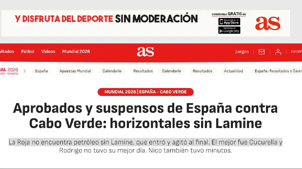 Diario AS reaciona al empate de España ante Cabo Verde l CAPTURA