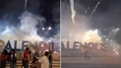 Pirotecnia se sale de control durante el Grito en Palenque y deja cuatro personas lesionadas
