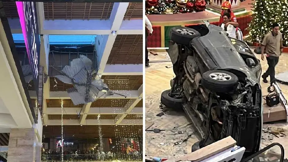 VIDEO: Vehículo cae desde el cuarto piso de un centro comercial