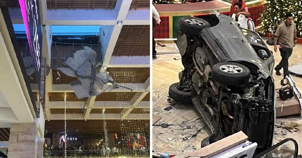 VIDEO: Vehículo cae desde el cuarto piso de un centro comercial | RÉCORD