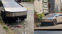 Un tesla cybertruck abandonado en la calle se convierte en atracción turística