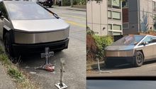Un tesla cybertruck abandonado en la calle se convierte en atracción turística