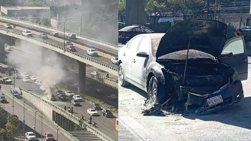 Auto se incendia en Periférico Sur, provocando un caos vial en la zona