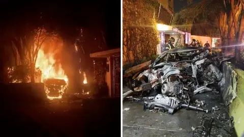 Auto de lujo se incendia tras accidente en Paseo de la Reforma
