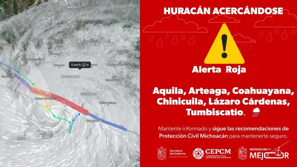 Activan alerta roja de peligro máximo en Michoacán por llegada de Huracán “John”