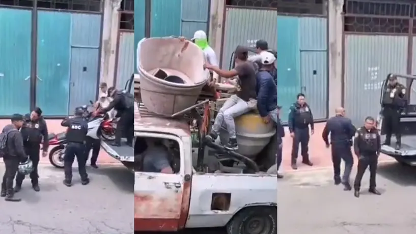 VIDEO: Albañiles ‘rescatan’ a biker de un grupo de policías