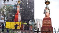 12 de octubre: Pintan estatua de Isabel la Católica en rechazo al colonialismo español