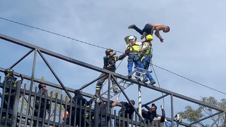 VIDEO: Sujeto se avienta desde un puente; se salva al caer sobre un camión