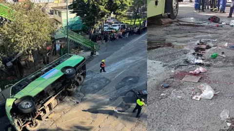 Un camión de la ruta 70 sufre volcadura por exceso de velocidad en la carretera México-Cuernavaca