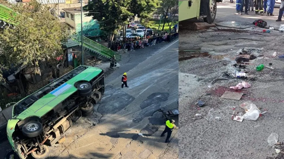 Un camión de la ruta 70 sufre volcadura por exceso de velocidad en la carretera México-Cuernavaca
