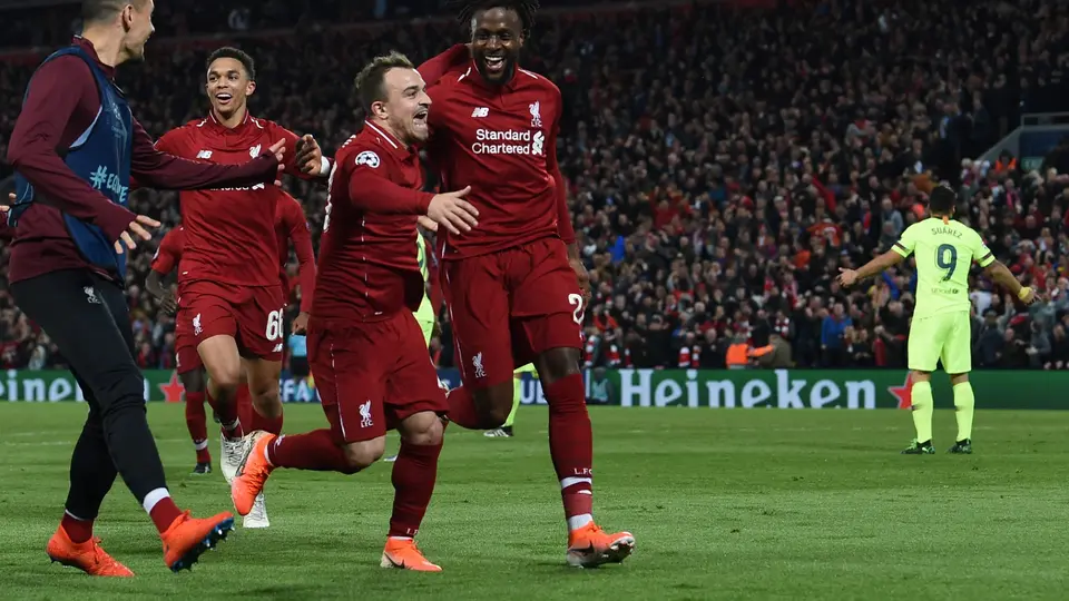 Divock Origi y Xherdan Shaqiri, del Liverpool, en 2019 | AFP