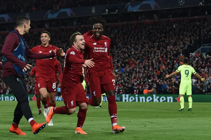 Divock Origi y Xherdan Shaqiri, del Liverpool, en 2019 | AFP