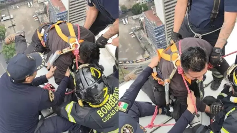Trabajador queda suspendido en el piso 34 del Hotel St. Regis en Paseo de la Reforma y es rescatado