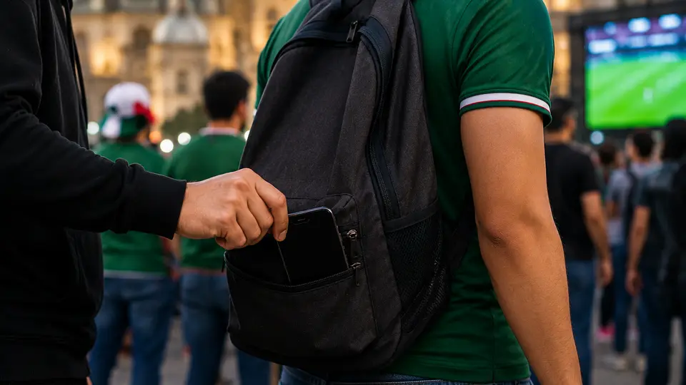 El Zócalo capitalino concentra a miles de aficionados que siguen los encuentros del Mundial 2026 en pantallas gigantes./ IA