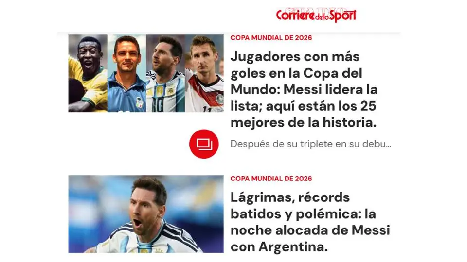 Reacción de Corriere dello Sport al récord de Messi | CAPTURA DE PANTALLA
