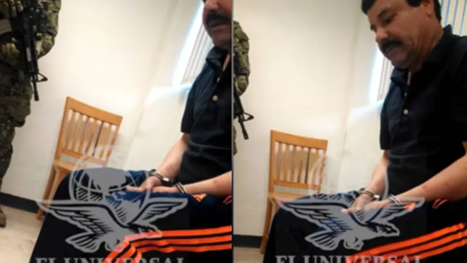 “El Chapo” Guzmán aparece bajo custodia durante su traslado, momento en el que preguntó a los agentes: “¿Me van a tratar mal?”./ Captura de pantalla El Universal
