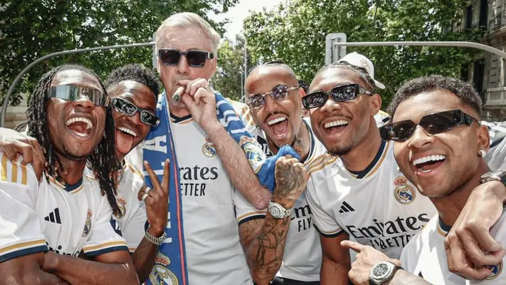 Carlo Ancelotti repitió el icónico festejo del puro tras ganar la Liga con el Real Madrid