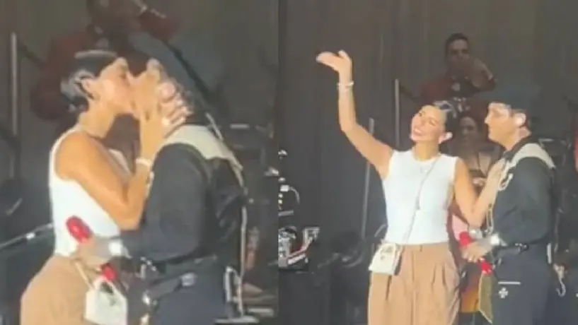 VIDEO: Christian Nodal interrumpe su concierto en Mazatlán para subir a Ángela Aguilar al escenario