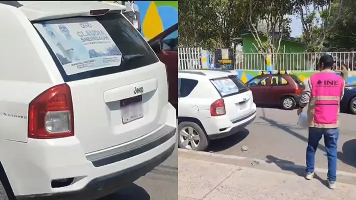 Tiran piedrazos a camioneta de simpatizante de Claudia Sheinbaum en medio de personas esperando turno para votar