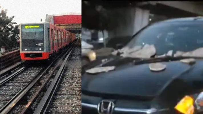 Cae concreto de estructura que sostiene línea 4 del metro en la CDMX